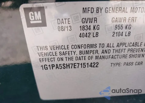 2014 Chevrolet Cruze Ls Auto from USA, damaged, VIN 1G1PA5SH7E7151422